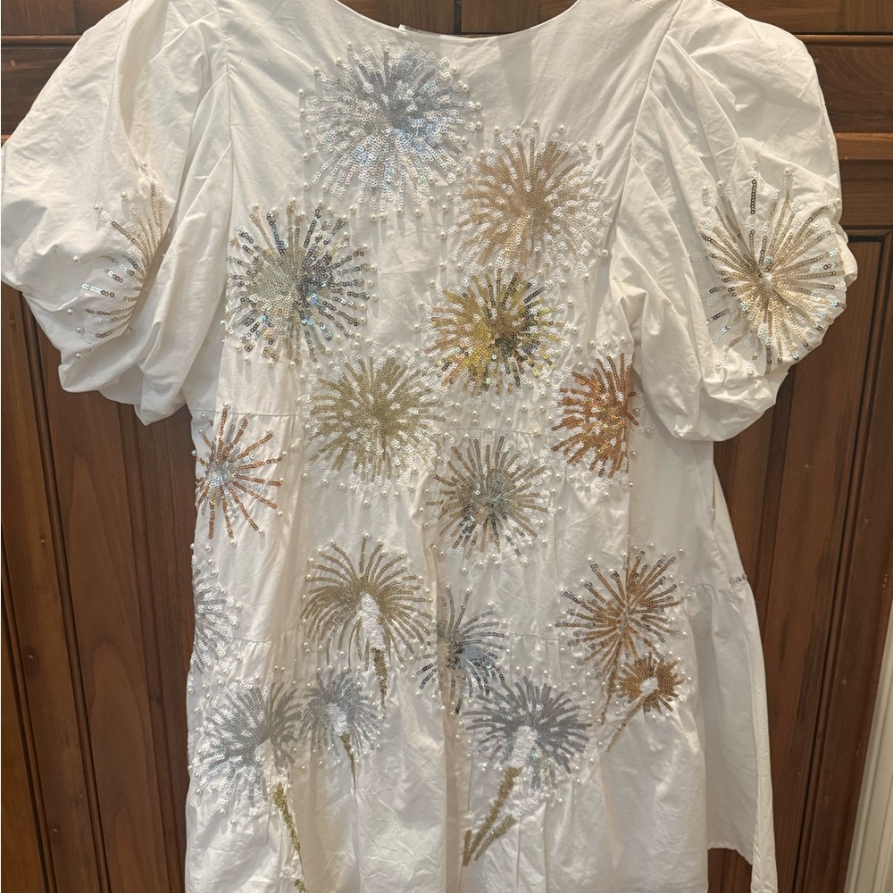 Embellished White Puff-Sleeve Women's Top